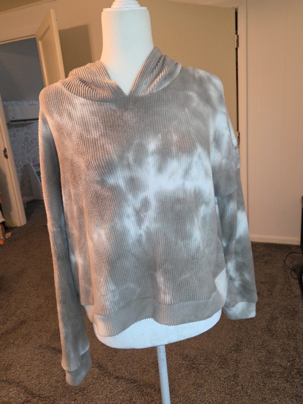 Blue Rain Grey & White Tie-Dye Hoodie